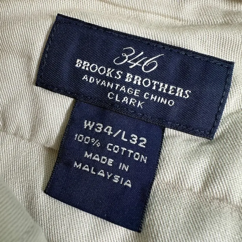 Brooks Brothers 346 Advantage Chino Clark Khaki Pants Slacks 34/32 100% Cotton‎